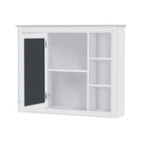 Modern White Wall-Mounted Medicine Cabinet with Mirror, 35'' x 27.5'' Storage Cabinet with 6 Open Shelves and Adjustable Interior, MDF Construction