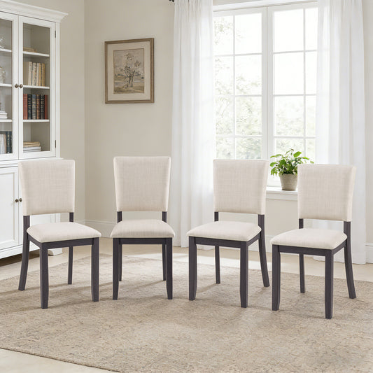 Dining Chairs Only, Modern Minimalist Dining Chairs Set of 4, Kitchen Chair with Padded Seat, Wooden Upholstered Side Chair for Dining Room, Living Room, Kitchen, Antique Black & Beige