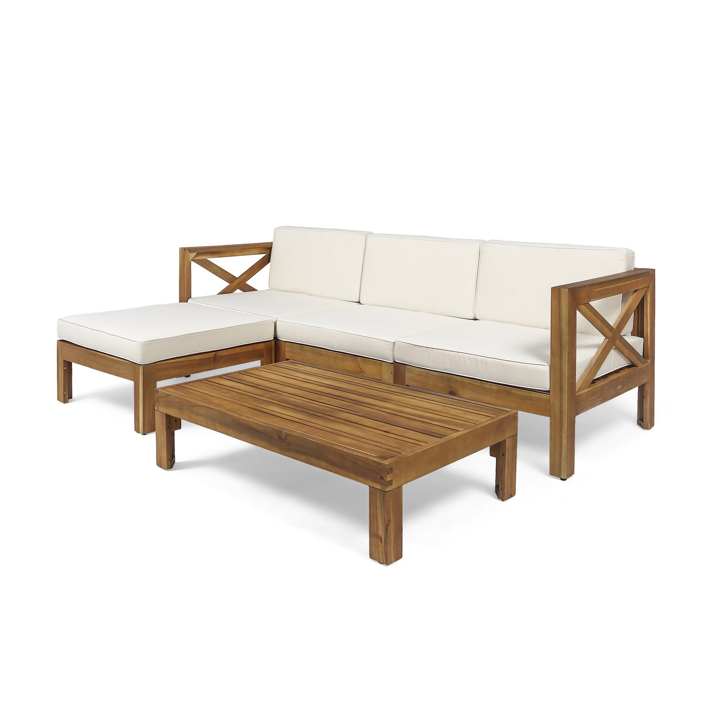 ALCOVE L-Shape Sofa Set Beige Acacia Wood with Water-Resistant Cushions