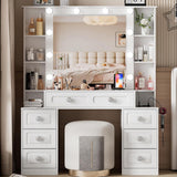 Vanity Desk with with Mirror and Lights,Makeup Vanity Table wwith Lighted Mirror & Charging Station, 
Vanity Desk Dresser