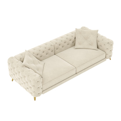 97.7' 3-in-1 Convertible Sleeper Sofa, 28.4' Deep Seat Pull Out Sofa Bed,Button Tufted Modern Sofa, 4-Seater Couch with Movable Ottoman for Apartment, Office, Bedroom,Beige/White