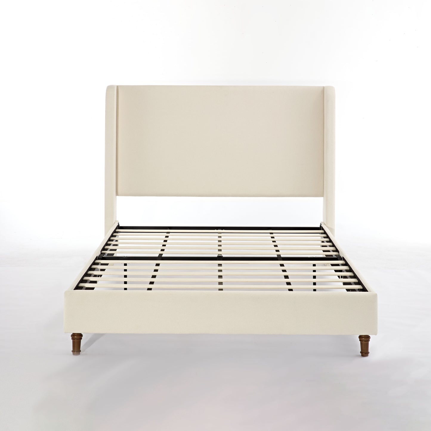 Harper Tall Headboard Upholstered Bed in Ivory Boucle with Elegant Simplicity, 54' High, No Box Spring Needed, Easy Assembly, California King Size