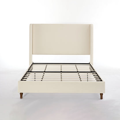 Harper Tall Headboard Upholstered Bed in Ivory Boucle with Elegant Simplicity, 54' High, No Box Spring Needed, Easy Assembly, California King Size