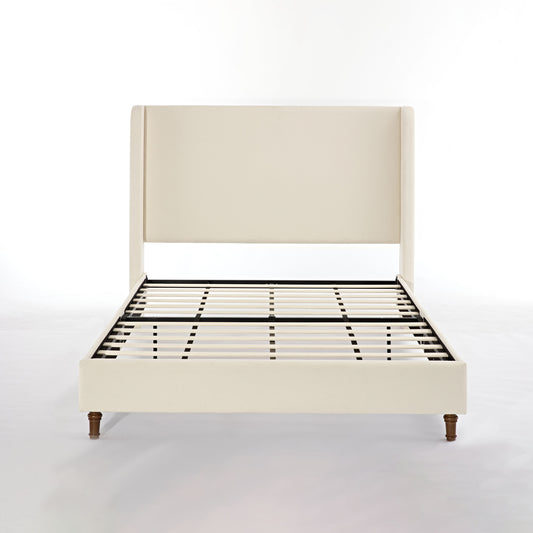 Harper Tall Headboard Upholstered Bed in Ivory Boucle with Elegant Simplicity, 54' High, No Box Spring Needed, Easy Assembly, California King Size