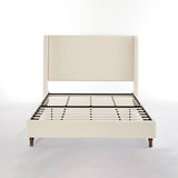 Harper Tall Headboard Upholstered Bed in Ivory Boucle with Elegant Simplicity, 54' High, No Box Spring Needed, Easy Assembly, California King Size