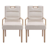 Upholstered Dining Chairs with Armrests, Beige Fabric & Natural Rubber Wood Frame, Set of 2