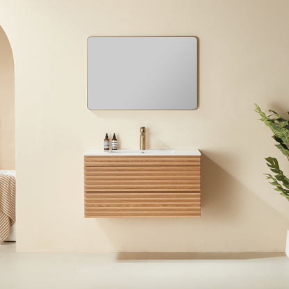 36' Wall Mounted & Floating Single Vanity with Ceramic Sink