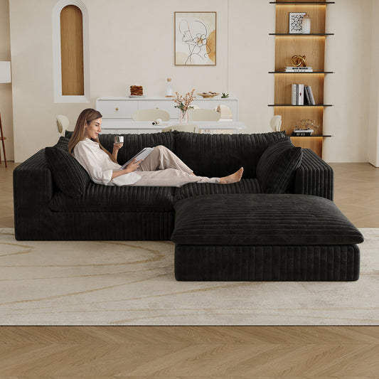 39.8' Cloud Sofa,Corduroy Fabric,Deep Seat Couches,Double-layer design,Removable  Cushion,No Assembly, DIY Combination for Living room, Bedroom,Conference room ,Apartment,Black