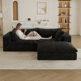 39.8' Cloud Sofa,Corduroy Fabric,Deep Seat Couches,Double-layer design,Removable  Cushion,No Assembly, DIY Combination for Living room, Bedroom,Conference room ,Apartment,Black