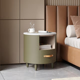 Contemporary & Modern Round Nightstand with Storage Drawer, Sofa End Table with Open Storage Shelf, Bedside Table with Curved Design for Living Room & Bedroom, Easy Assembly, Green