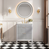 Fully Assembled 30''  Grey Freestanding Single Sink Bathroom Vanity with 2 Handle Sets and Engineered Marble Top
