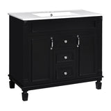 Modern 36'' Black Bathroom Vanity with Top Sink, Ceramic Basin Cabinet with 2 Soft-Closing Doors and 2 Drawers, MDF & Solid Wood Construction