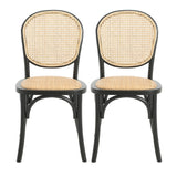 Vintage Style Dining Chairs Set of 2 in Black with Rattan Seat and Birch Wood Frame