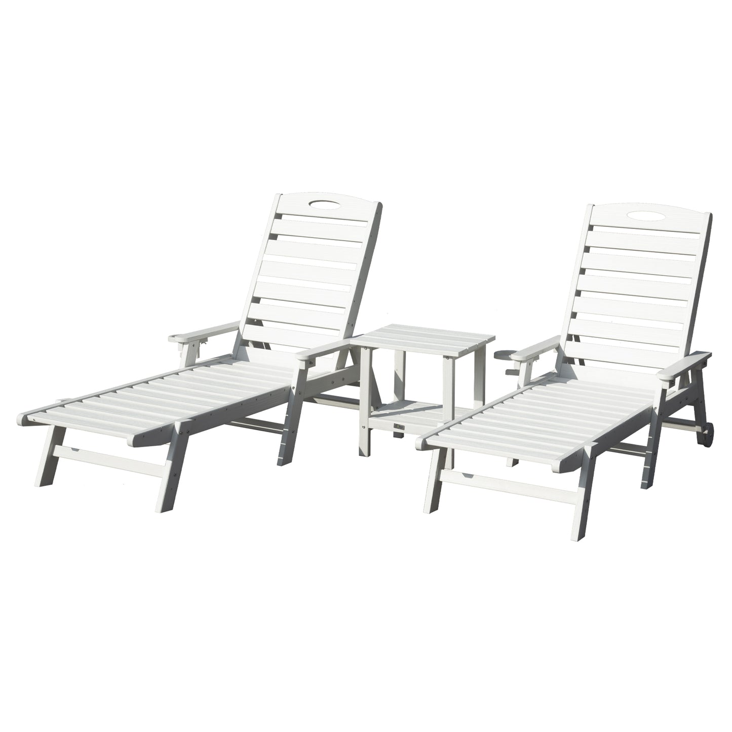 Pool Lounge Chairs Set of 2 with Table, HDPE Outdoor Chaise Lounge Chairs for Outside, Pool Loungers for Polside, Patio, Sunbathing Tanning, White