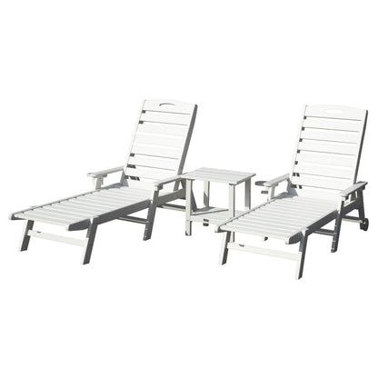Pool Lounge Chairs Set of 2 with Table, HDPE Outdoor Chaise Lounge Chairs for Outside, Pool Loungers for Polside, Patio, Sunbathing Tanning, White