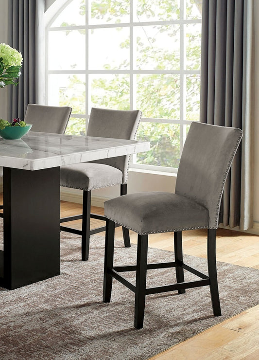 Light Gray Flannelette Contemporary 2pc Dining Counter Height Chairs Nalihead Trim Black Solid wood Legs Dining Room Chairs