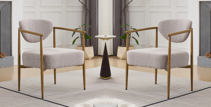 Beige fabric color dining room chair, living room chair, bedroom chair 2sets, woven fabric cover with foam inside back and seat,metal frame with water transfer pringting, wood grain visual