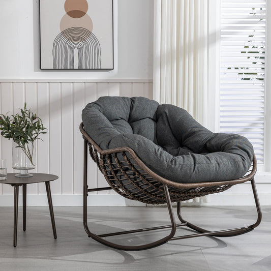 Outdoor Rattan Rocking Chair,Padded Cushion Rocker Recliner Chair Outdoor for Front Porch, Living Room, Patio, Garden, Grey