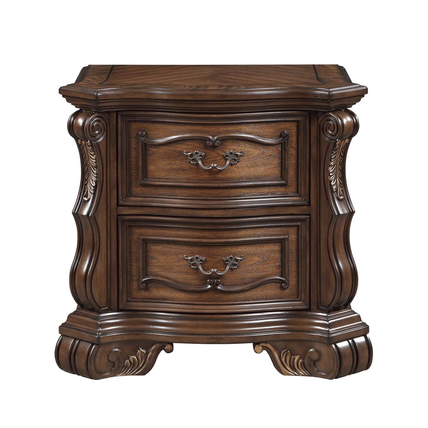 Formal Traditional Dark Brown Finish Luxury Nightstand of 2x Drawers Gold Accent Detailing Bedroom Furniture 1pc Bedside Cabinet