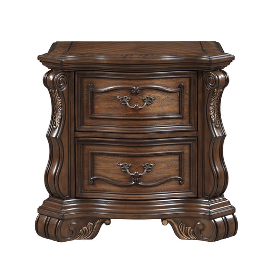 Formal Traditional Dark Brown Finish Luxury Nightstand of 2x Drawers Gold Accent Detailing Bedroom Furniture 1pc Bedside Cabinet