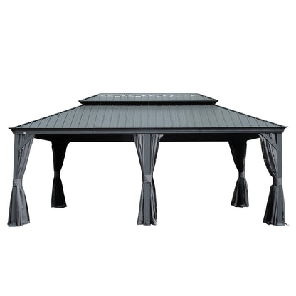 12' X 18' Hardtop Gazebo Outdoor Metal Gazebo with Galvanized Steel Double Roof Canopy, Aluminum Frame, Curtains and Netting for Patio, Deck, Garden, Grey