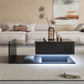 Coffee table, high-gloss black, side table, coffee table with glass and LED effect, with glass top
