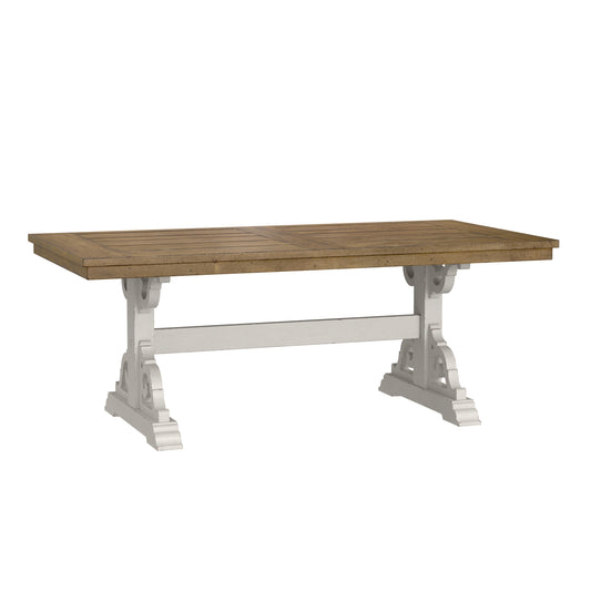 Brown And White Trestle Dining Table