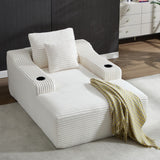 67' Chaise Lounge Chair 9.9'' Wide Armrest Indoor Corduroy Oversized Sleeper Sofa for Living Room Deep Seat Lounge and Two Soft Pillows Convertible Boneless Sofa Bed, White, No Assembly Required
