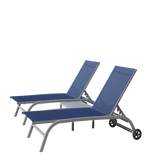 Chaise Lounge Outdoor Set of 3, Lounge Chairs for Outside with Wheels, Outdoor Lounge Chairs with 5 Adjustable Position, Pool Lounge Chairs for Patio, Beach(Blue, 2 Lounge Chairs+1 Table)