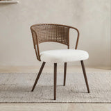 Wicker dining chairs - 2-piece set - Farmhouse soft cushioned cane back kitchen chair, sponge cushion, wing-back dining chair with metal legs, suitable for home and kitchen (dark brown)