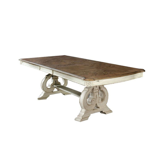 Dining Room 1pc Dining Table W Leaf Trestle Base Antique White Table Solid wood Furniture Rustic Style