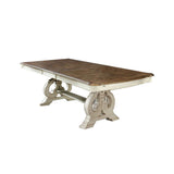 Dining Room 1pc Dining Table W Leaf Trestle Base Antique White Table Solid wood Furniture Rustic Style