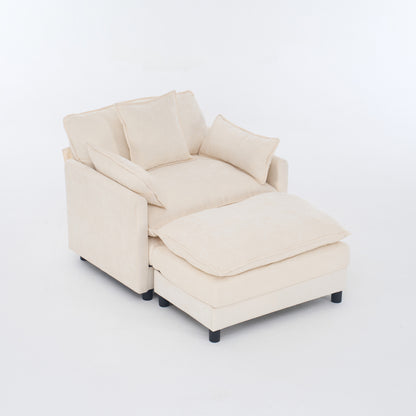 Modern Accent Chair with Ottoman in Beige Chenille, Living Room Club Chair Upholstered Armchair for Bedroom Reading Chair, 39.4'