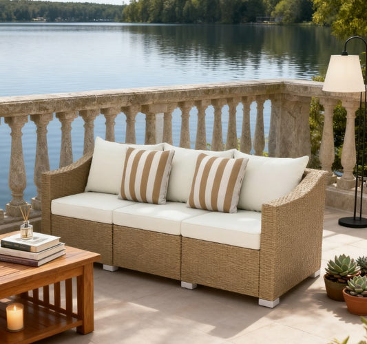Outdoor Furniture Rattan Sofa,Rattan Wicker Seater Patio Couch with Cushions,Throw Pillows