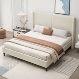 King Size Bed Frame with 55.5'High Back Upholstered Headboard,Boucle Fabric12 Slat Support,Thickened Side Panels,Solid Wood Feet,No Box Spring Needed(Beige)