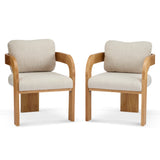2-Pack Dining Chairs with Pillow Back, Beige Fabric, Natural Color Solid Wood Frame