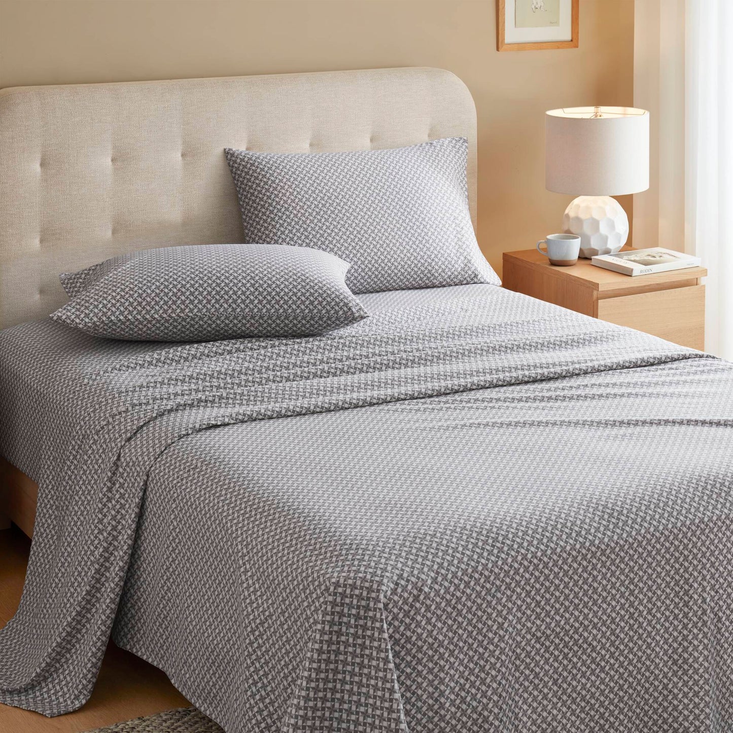 4-Piece King 100% Cotton Printed Sheet Set,Snowflake