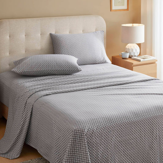4-Piece King 100% Cotton Printed Sheet Set,Snowflake