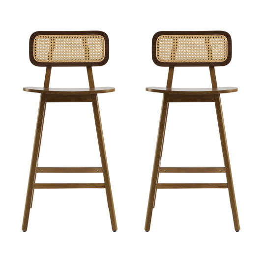 Bari Indoor Wood Barstool Set, Walnut Finish, Rubberwood and Rattan, 18' x 20.75' x 36.25'