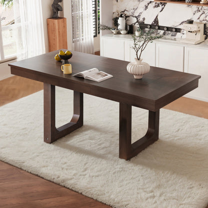 60'-78' Extendable Dining Table, Farmhouse Wooden Kitchen Table with Removable Leaf, Large Expanding Table for 4-8, Walnut