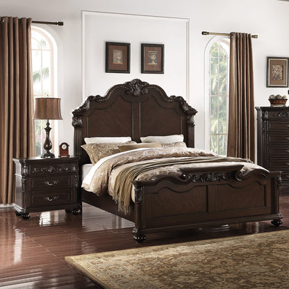 Majestic Formal Queen Size Bed 2x Nightstands Carved Details Antique Cherry 3pc Set Bedroom Furniture