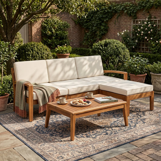 Outdoor L Shape 3pcs Acacia Wood Patio Sofa Set (old sku N757S637025B)
