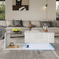 Coffee table, high-gloss white, side table, coffee table with glass and LED effect, with glass top