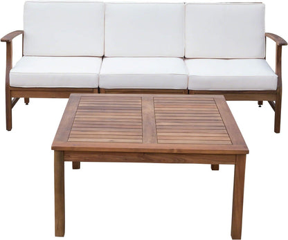 PERLA 3 SEATER SOFA AND TABLE SET, CREAM