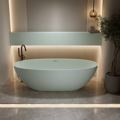 59'' Freestanding Bathtub Resin Stone Soaking Bathtub Solid Surface Modern Tubs with Overflow and Pop-up Drain