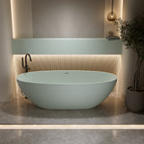 63'' Freestanding Bathtub Resin Stone Soaking Bathtub Solid Surface Modern Tubs with Overflow and Pop-up Drain