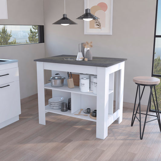 Brooklyn  Kitchen Island, Three Concealed Shelves