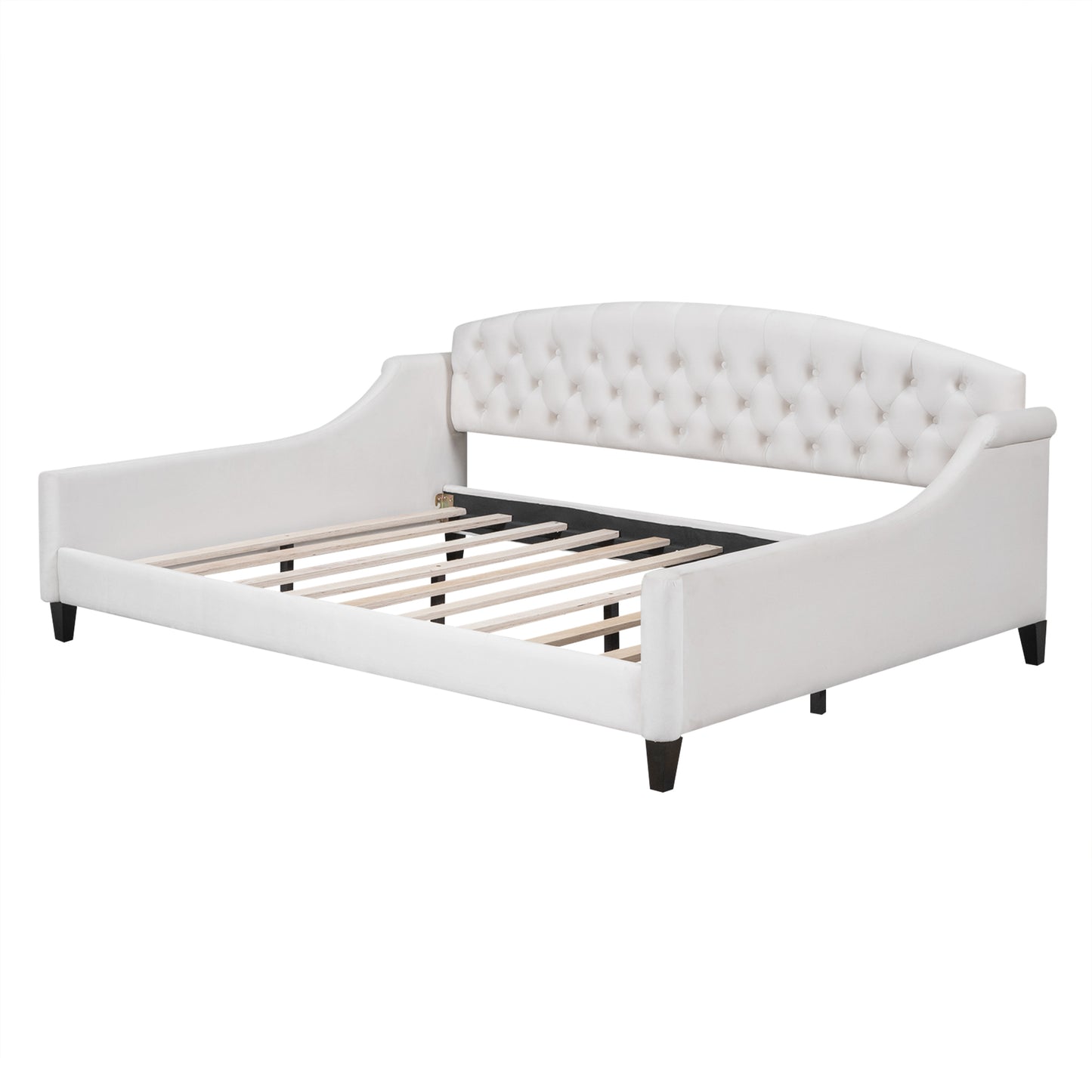 Modern Luxury Tufted Button Daybed, Full, Beige with Plywood Frame and Upholstered Foam Padding