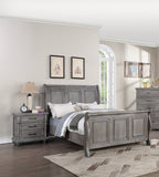 Antique Gray Oak Finish Sleigh Design Headboard FB 3pc Set Eastern King Size 2x Nightstands Beautiful Bedroom Furniture