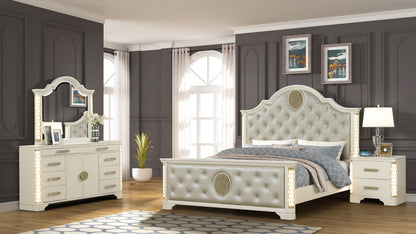 jasmine Queen 4 Pc Unique LED Bedroom Set made with Wood in Beige(NJ INVENTORY)